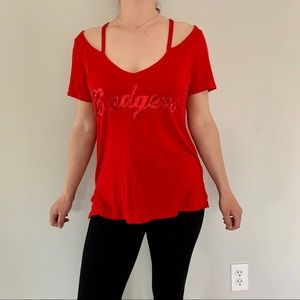 PINK Victoria’s Secret Wisconsin Badgers Cold Shoulder Sequin Top